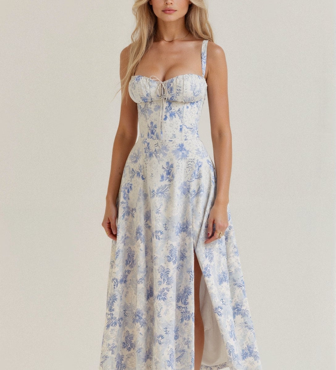 Midikjole med Blomsterprint og Slids